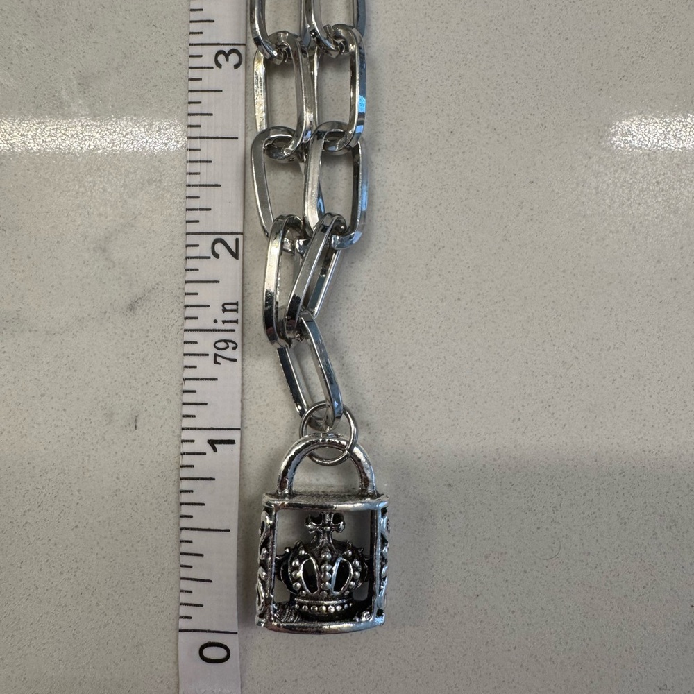 Silver Tone Necklace with Crown in Lock - Picture 8 of 9